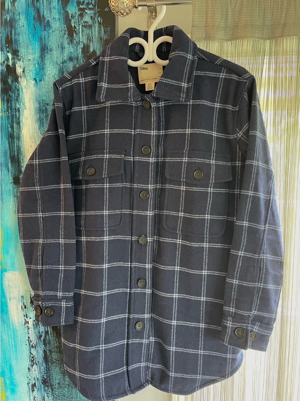 Tiley Men's Navy Windowpane Button-Up Jacket